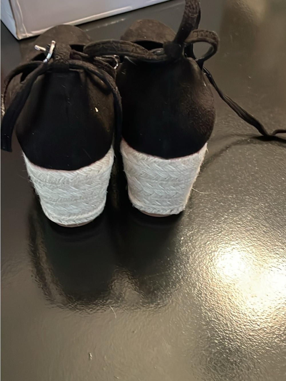 SHEIN Black Espadrille Wedge Sandals with Ankle Tie